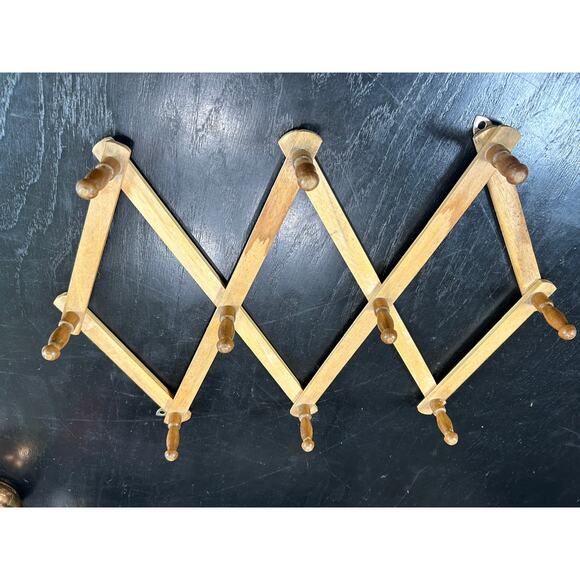 Accordion Style- Vintage Wooden 10 peg Rack- Hold small items- some wear - Picture 2 of 5
